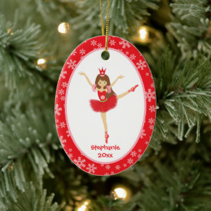 Red Ballerina Girl Personalised Christmas Ceramic Tree Decoration
