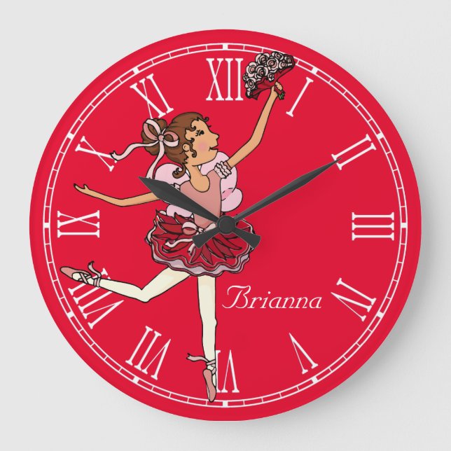 Red ballerina girls room name wall clock (Front)