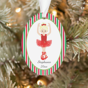 Red Ballerina Stripes Personalised Christmas Ornament