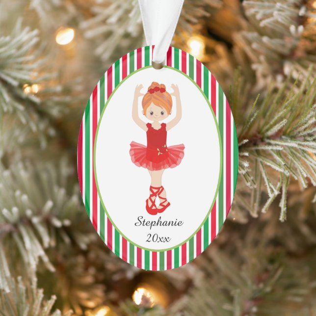 Red Ballerina Stripes Personalised Christmas Ornament (Tree)