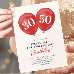 Red Balloon Adult Joint Birthday Invitation
