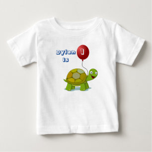Red Balloon and Turtle Baby Birthday T-Shirt