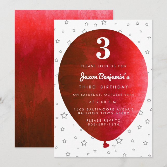 Red Balloon Birthday Party Invitation (Front/Back)