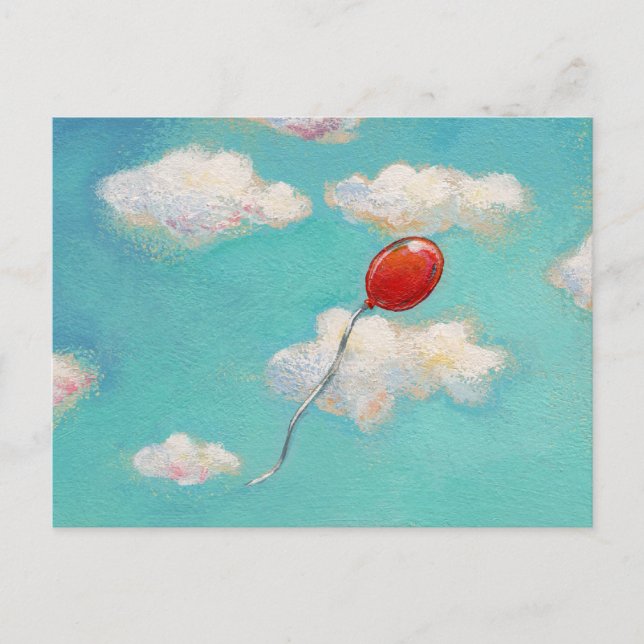 Red Balloon - blue sky beautiful day art Postcard (Front)