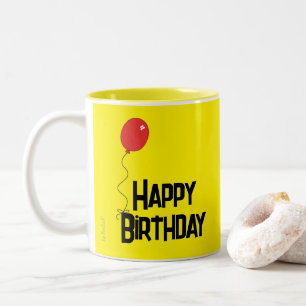 Red Balloon Happy Birthday Yellow Mug