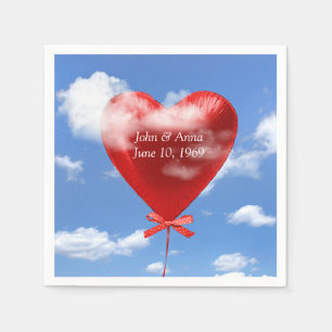 red balloon heart in clouds for anniversary napkin