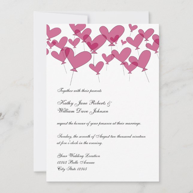 Red balloon heart wedding invitations (Front)