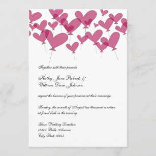 Red balloon heart wedding invitations