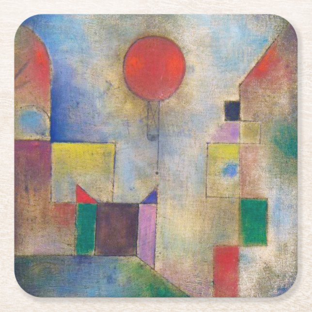 Red Balloon, Klee Square Paper Coaster (Front)