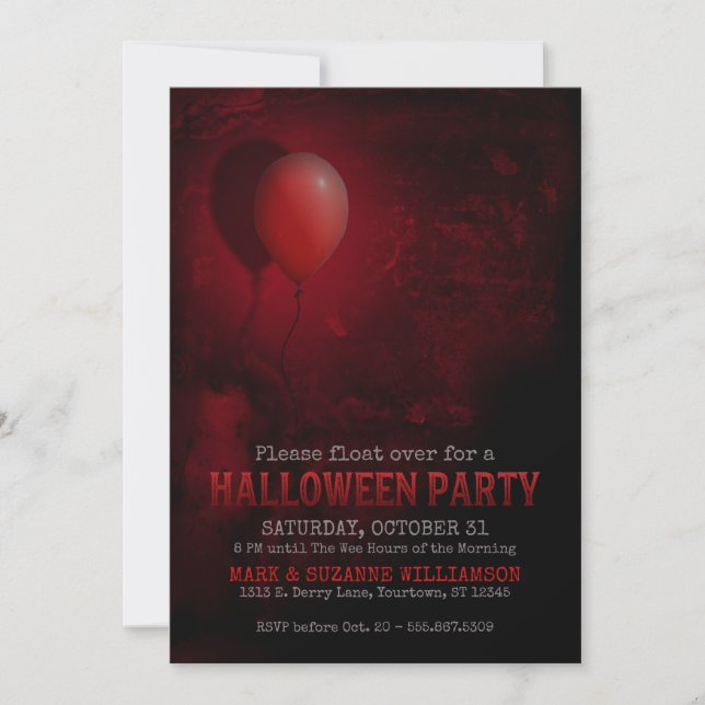 Red Balloon Scary Halloween Party Invitation (Front)