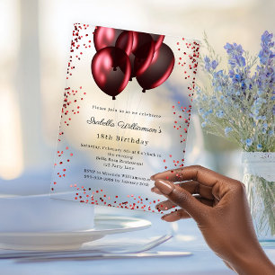 Red balloons clear luxury birthday acrylic invitations