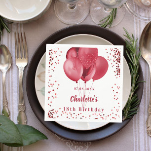 Red balloons confetti white birthday party napkin