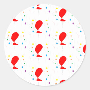 Red balloons with colourful confetti pattern classic round sticker