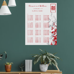 Red Bamboo Leaves Chinese Wedding Seating Chart