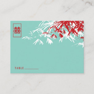 Red Bamboo Leaves Double Happiness Chinese Wedding Place Card