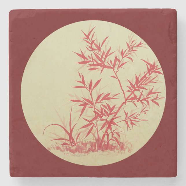 Red Bamboo - round - no Cally Canvas Print Planner Stone Coaster (Front)