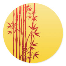 Red Bamboo Sticks with Leaves on Yellow