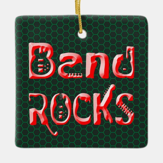 Red Band Rocks in Red Ceramic Ornament (Front)