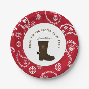    Red Bandana Cowboy Boot Personalized Birthday  Paper Plate