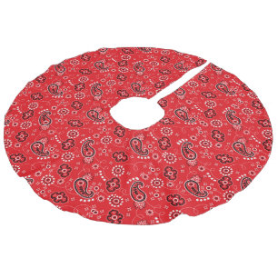 Red Bandana Heart Modern Cowboy Love Fun Faux Linen Tree Skirt