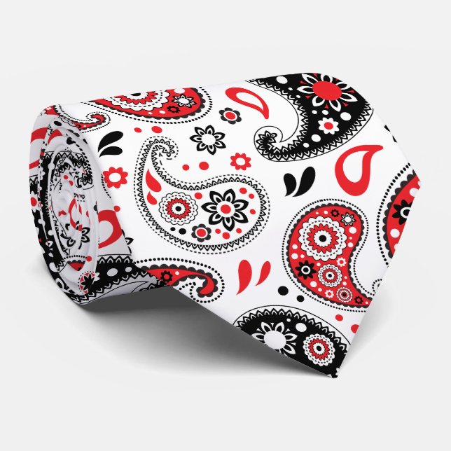 Red Bandana Paisley Country Western Christmas Tie (Rolled)