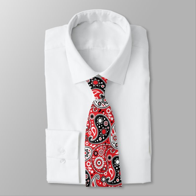 Red Bandana Paisley Elegant Country Western Tie (Tied)