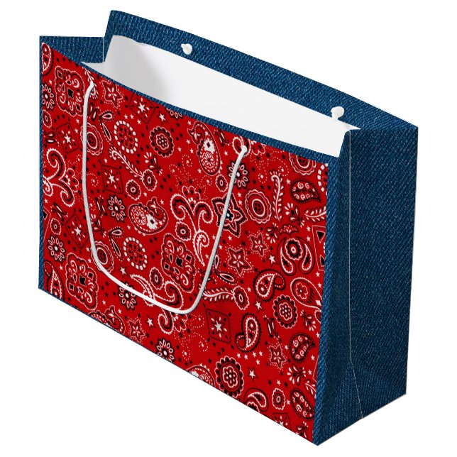 Red Bandanna and Blue Jeans Large Gift Bag (Front Angled)