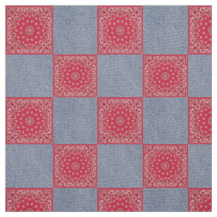 Red Bandanna And Denim Print Fabric