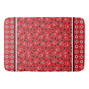 Red Bandanna Boho Prints  Bath Mat