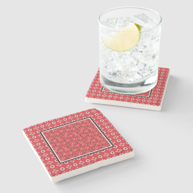 Red Bandanna Boho Prints  Stone Coaster (Side)