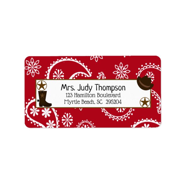 Red Bandanna Boot,Cowboy Hat Label (Front)