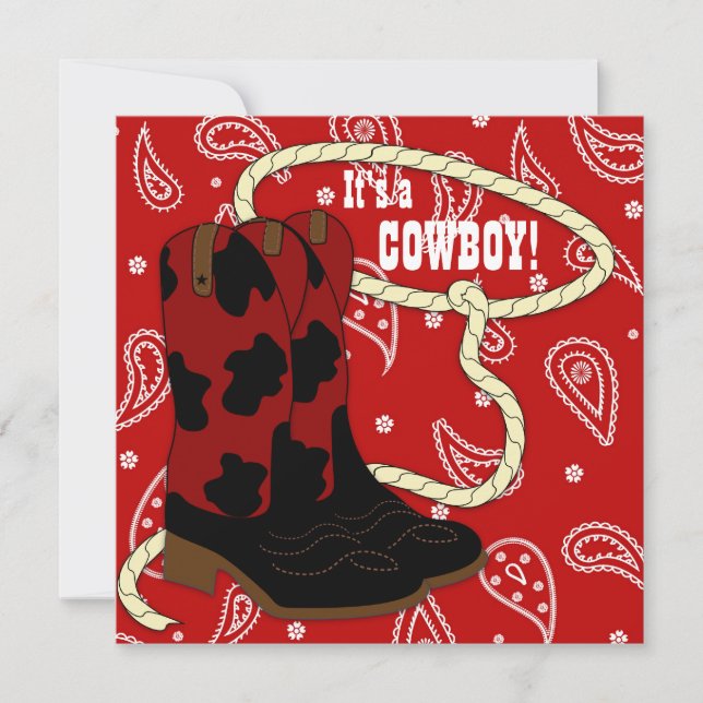 Red Bandanna Cowboy Baby Shower Invitation (Front)