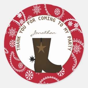 Red Bandanna Cowboy Boot Personalised Birthday Classic Round Sticker