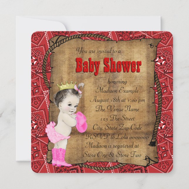 Red Bandanna Cowgirl Baby Shower Invitation (Back)