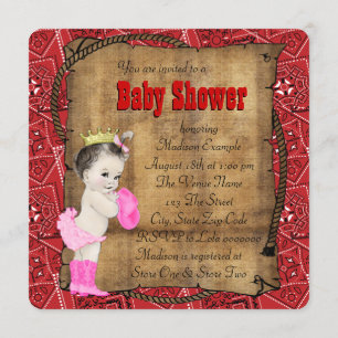 Red Bandanna Cowgirl Baby Shower Invitation