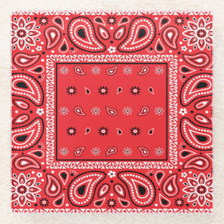Red bandanna paisley bandanas country rap hip hop  glass coaster