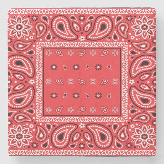 Red bandanna paisley bandanas country rap hip hop  stone coaster (Front)
