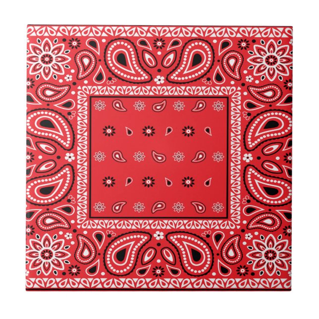 Red bandanna paisley bandanas country rap hip hop  tile (Front)