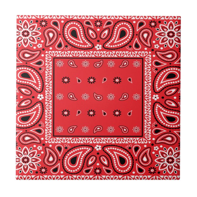 Red bandanna paisley bandanas country rap hip hop  tile (Front)