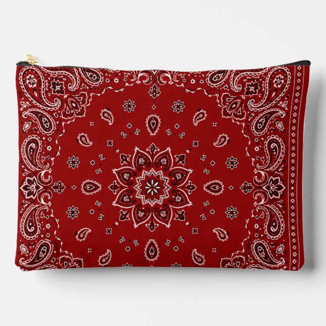 Red Bandanna Paisley Large Zipper Accessory Pouch  (Front)