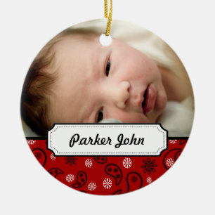 Red Bandanna Paisley Photo Christmas Tree Ornament