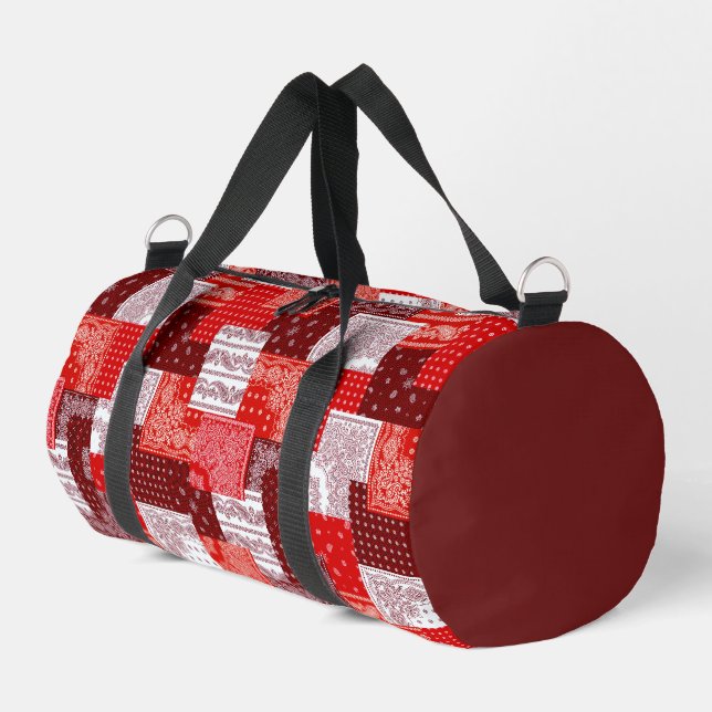 Red Bandanna Patchwork Paisley Sewing Pattern Duffle Bag (Left Corner)