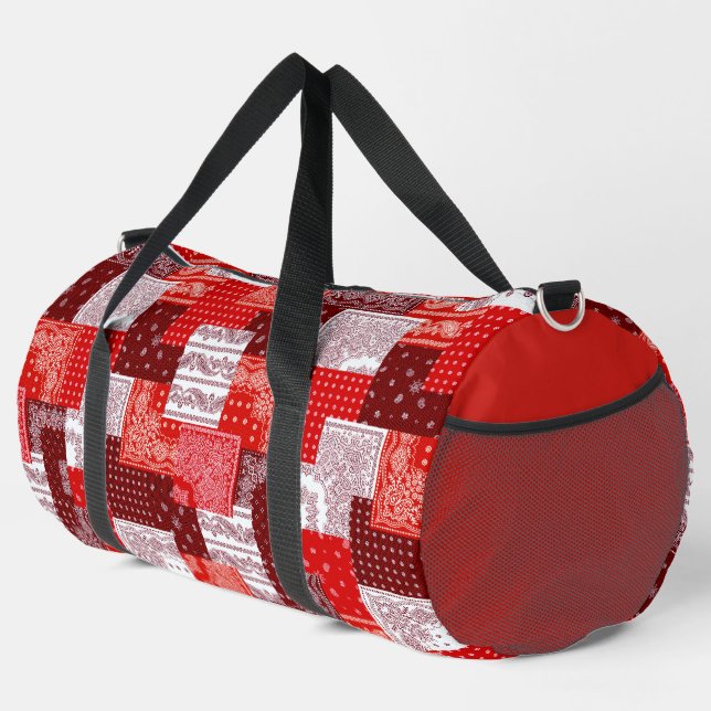 Red Bandanna Patchwork Paisley Sewing Pattern Duffle Bag (Right Corner)