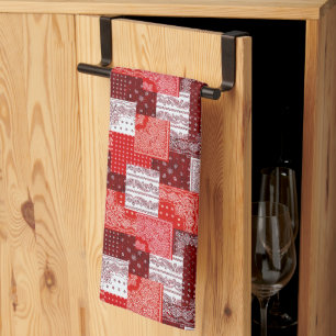 Red Bandanna Patchwork Paisley Sewing Pattern Tea Towel