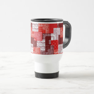 Red Bandanna Patchwork Paisley Sewing Pattern Travel Mug