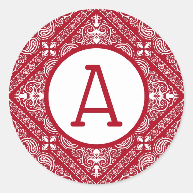 Red Bandanna Personalise Classic Round Sticker (Front)