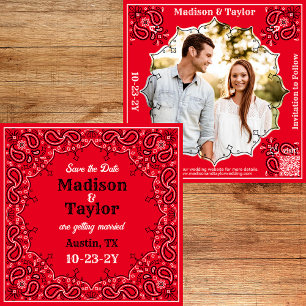 Red Bandanna Photo Flat Save The Date Card