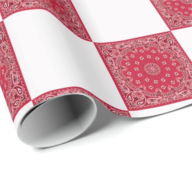 Red Bandanna Print And White Blocks Wrapping Paper (Roll Corner)