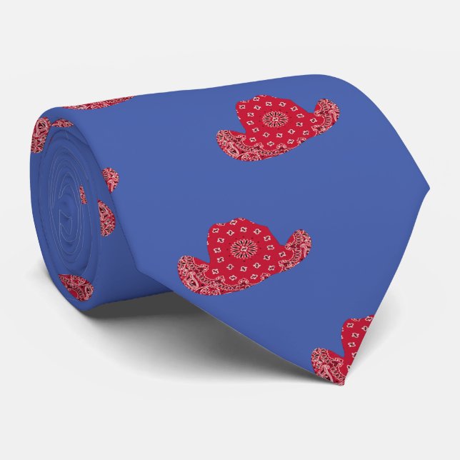 Red Bandanna Print Cowboy Hat Western Tie (Rolled)
