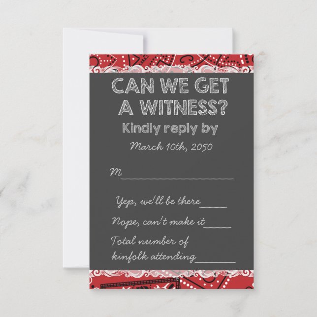 Red Bandanna Rustic Chalkboard Country Wedding RSV RSVP Card (Front)